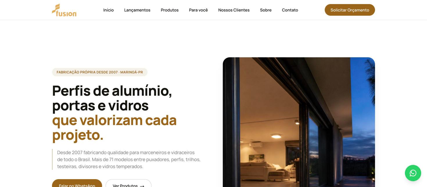 Site desenvolvido para Fusion Alumínios